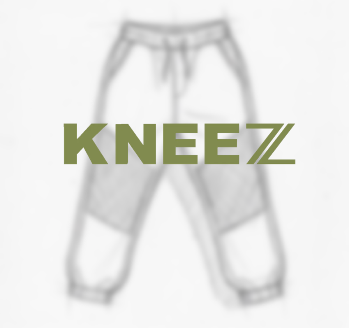 A blurred preview of the pants with the Kneez logo overtop