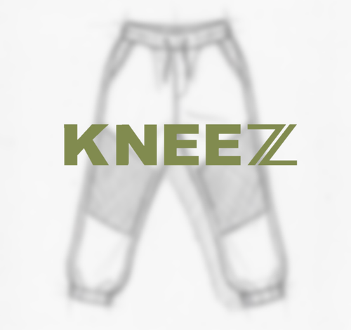 A blurred preview of the pants with the Kneez logo overtop